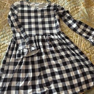 Black and White A-Line Dress with Long Cuffed Sleeves and Crew Neck